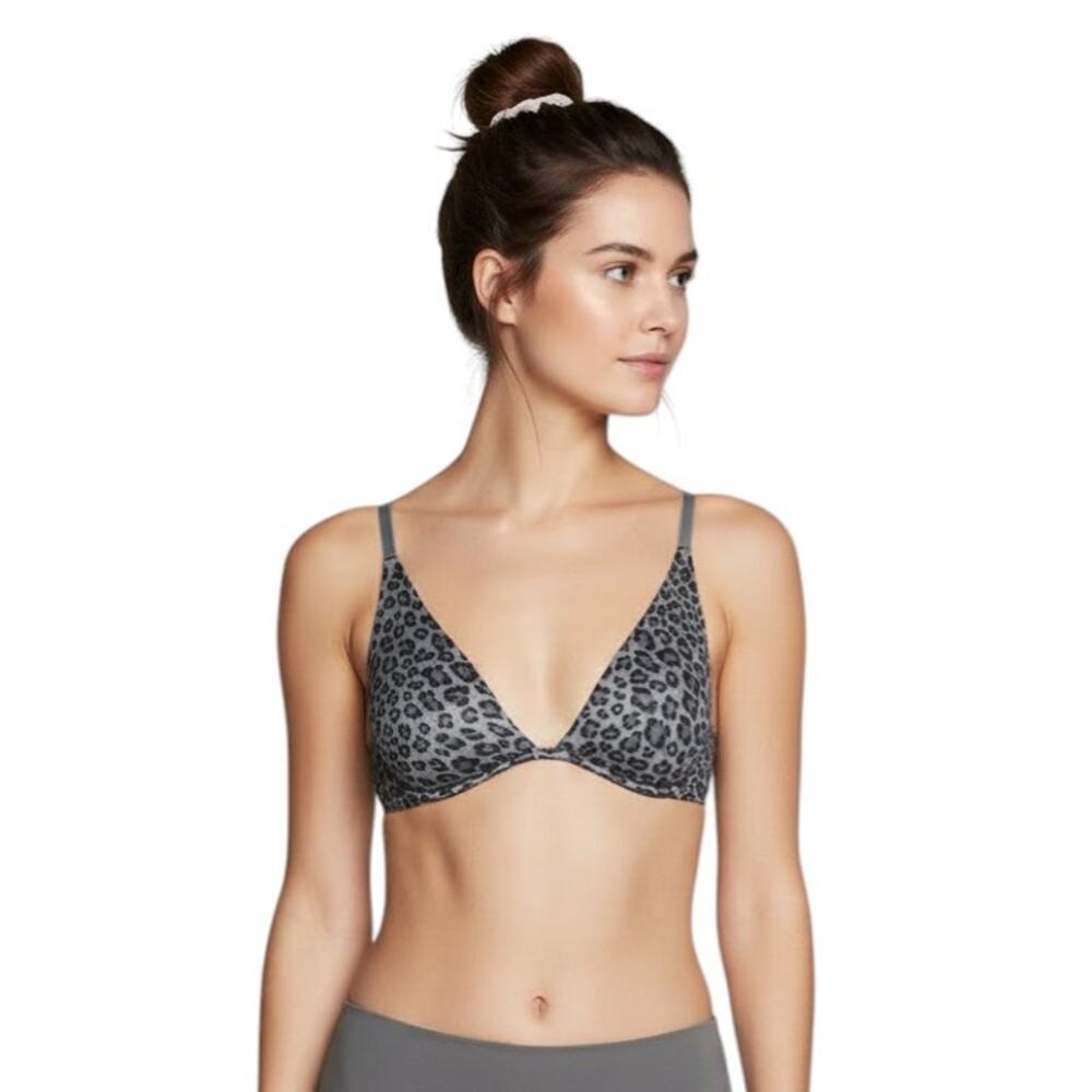 Victoria's Secret Unlined Underwire Plunge Bra Black Pearl Leopard, 32DD